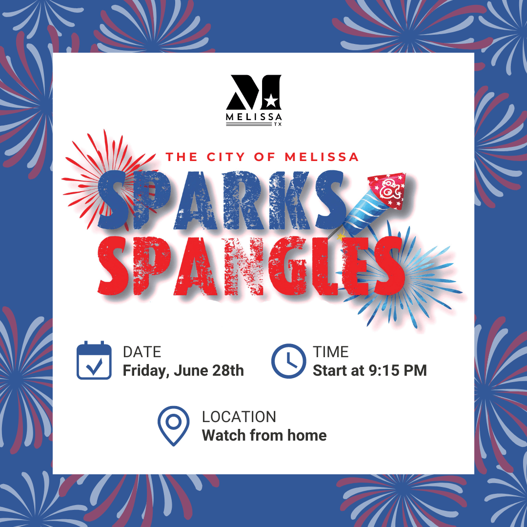 A red white and blue image for Sparks and Spangles on June 28, 2024